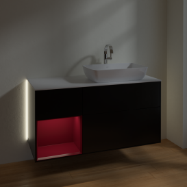 Тумба под раковину Villeroy & Boch Finion 120х50,1 см с подсветкой МДФ черный матовый лак/стекло белое матовое G801HBPD