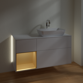 Тумба под раковину Villeroy & Boch Finion 120х50,1 см с подсветкой МДФ глянцевый белый лак/стекло белое матовое G801HFGF