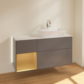 Тумба под раковину Villeroy & Boch Finion 120х50,1 см с подсветкой МДФ антрацит матовый лак/стекло белое матовое G801HFGK