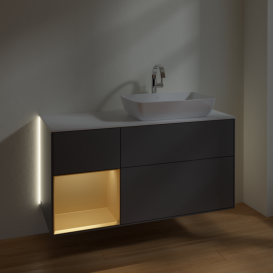 Тумба под раковину Villeroy & Boch Finion 120х50,1 см с подсветкой МДФ антрацит матовый лак/стекло белое матовое G801HFGK