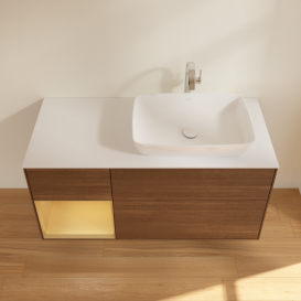 Тумба под раковину Villeroy & Boch Finion 120х50,1 см с подсветкой МДФ шпон грецкого ореха/стекло белое матовое G801HFGN