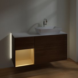 Тумба под раковину Villeroy & Boch Finion 120х50,1 см с подсветкой МДФ шпон грецкого ореха/стекло белое матовое G801HFGN