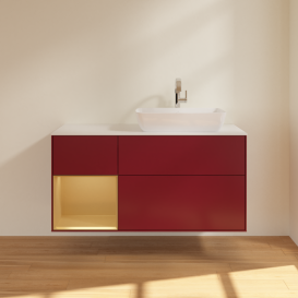 Тумба под раковину Villeroy & Boch Finion 120х50,1 см с подсветкой МДФ пион матовый лак/стекло белое матовое G801HFHB