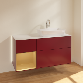 Тумба под раковину Villeroy & Boch Finion 120х50,1 см с подсветкой МДФ пион матовый лак/стекло белое матовое G801HFHB