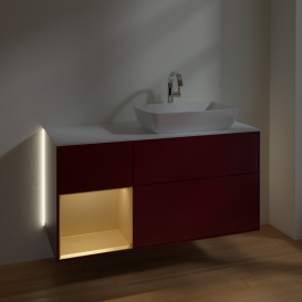 Тумба под раковину Villeroy & Boch Finion 120х50,1 см с подсветкой МДФ пион матовый лак/стекло белое матовое G801HFHB