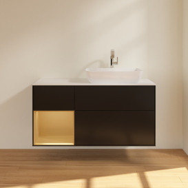 Тумба под раковину Villeroy & Boch Finion 120х50,1 см с подсветкой МДФ черный матовый лак/стекло белое матовое G801HFPD