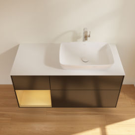 Тумба под раковину Villeroy & Boch Finion 120х50,1 см с подсветкой МДФ черный матовый лак/стекло белое матовое G801HFPD