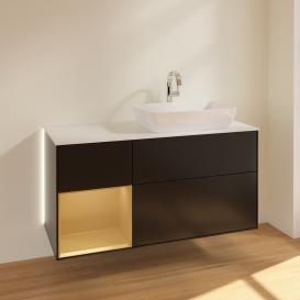 Тумба под раковину Villeroy & Boch Finion 120х50,1 см с подсветкой МДФ черный матовый лак/стекло белое матовое G801HFPD