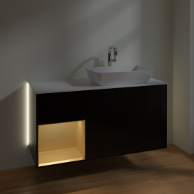 Тумба под раковину Villeroy & Boch Finion 120х50,1 см с подсветкой МДФ черный матовый лак/стекло белое матовое G801HFPD
