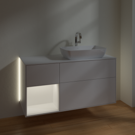 Тумба под раковину Villeroy & Boch Finion 120х50,1 см с подсветкой МДФ глянцевый белый лак/стекло белое матовое G801MTGF