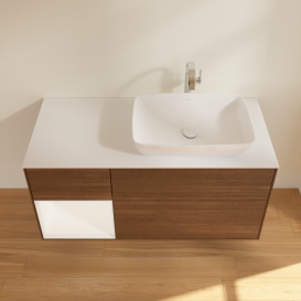 Тумба под раковину Villeroy & Boch Finion 120х50,1 см с подсветкой МДФ шпон грецкого ореха/стекло белое матовое G801MTGN