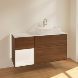 Тумба под раковину Villeroy & Boch Finion 120х50,1 см с подсветкой МДФ шпон грецкого ореха/стекло белое матовое G801MTGN