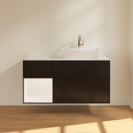 Тумба под раковину Villeroy & Boch Finion 120х50,1 см с подсветкой МДФ черный матовый лак/стекло белое матовое G801MTPD