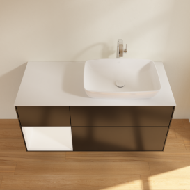 Тумба под раковину Villeroy & Boch Finion 120х50,1 см с подсветкой МДФ черный матовый лак/стекло белое матовое G801MTPD