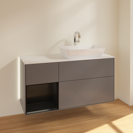 Тумба под раковину Villeroy & Boch Finion 120х50,1 см с подсветкой МДФ антрацит матовый лак/стекло белое матовое G801PDGK