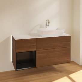 Тумба под раковину Villeroy & Boch Finion 120х50,1 см с подсветкой МДФ шпон грецкого ореха/стекло белое матовое G801PDGN