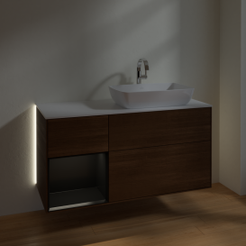 Тумба под раковину Villeroy & Boch Finion 120х50,1 см с подсветкой МДФ шпон грецкого ореха/стекло белое матовое G801PDGN