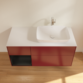 Тумба под раковину Villeroy & Boch Finion 120х50,1 см с подсветкой МДФ пион матовый лак/стекло белое матовое G801PDHB