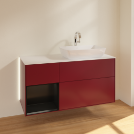 Тумба под раковину Villeroy & Boch Finion 120х50,1 см с подсветкой МДФ пион матовый лак/стекло белое матовое G801PDHB