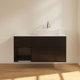 Тумба под раковину Villeroy & Boch Finion 120х50,1 см с подсветкой МДФ черный матовый лак/стекло белое матовое G801PDPD