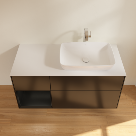 Тумба под раковину Villeroy & Boch Finion 120х50,1 см с подсветкой МДФ черный матовый лак/стекло белое матовое G801PDPD