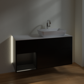 Тумба под раковину Villeroy & Boch Finion 120х50,1 см с подсветкой МДФ черный матовый лак/стекло белое матовое G801PDPD