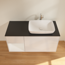 Тумба под раковину Villeroy & Boch Finion 120х50,1 см с подсветкой МДФ глянцевый белый лак/стекло черное матовое G802GFGF