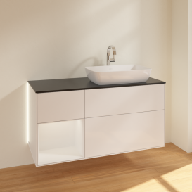 Тумба под раковину Villeroy & Boch Finion 120х50,1 см с подсветкой МДФ глянцевый белый лак/стекло черное матовое G802GFGF