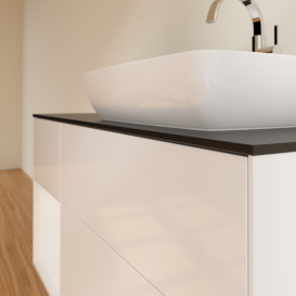 Тумба под раковину Villeroy & Boch Finion 120х50,1 см с подсветкой МДФ глянцевый белый лак/стекло черное матовое G802GFGF