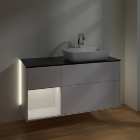 Тумба под раковину Villeroy & Boch Finion 120х50,1 см с подсветкой МДФ глянцевый белый лак/стекло черное матовое G802GFGF