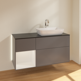 Тумба под раковину Villeroy & Boch Finion 120х50,1 см с подсветкой МДФ антрацит матовый лак/стекло черное матовое G802GFGK