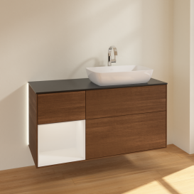 Тумба під раковину Villeroy & Boch Finion 120х50,1 см із підсвічуванням МДФ шпон волоського горіха/скло чорне матове G802GFGN