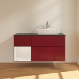 Тумба под раковину Villeroy & Boch Finion 120х50,1 см с подсветкой МДФ пион матовый лак/стекло черное матовое G802GFHB