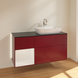 Тумба под раковину Villeroy & Boch Finion 120х50,1 см с подсветкой МДФ пион матовый лак/стекло черное матовое G802GFHB