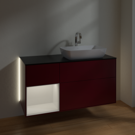 Тумба под раковину Villeroy & Boch Finion 120х50,1 см с подсветкой МДФ пион матовый лак/стекло черное матовое G802GFHB