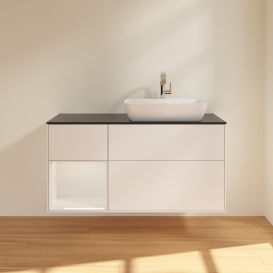 Тумба под раковину Villeroy & Boch Finion 120х50,1 см с подсветкой МДФ белый матовый лак/стекло черное матовое G802GFMT