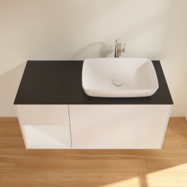 Тумба под раковину Villeroy & Boch Finion 120х50,1 см с подсветкой МДФ белый матовый лак/стекло черное матовое G802GFMT