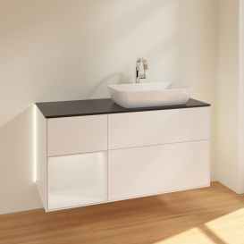 Тумба под раковину Villeroy & Boch Finion 120х50,1 см с подсветкой МДФ белый матовый лак/стекло черное матовое G802GFMT