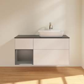 Тумба под раковину Villeroy & Boch Finion 120х50,1 см с подсветкой МДФ глянцевый белый лак/стекло черное матовое G802GKGF