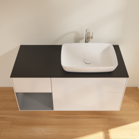 Тумба под раковину Villeroy & Boch Finion 120х50,1 см с подсветкой МДФ глянцевый белый лак/стекло черное матовое G802GKGF