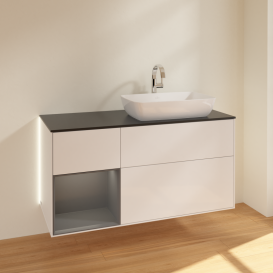 Тумба под раковину Villeroy & Boch Finion 120х50,1 см с подсветкой МДФ глянцевый белый лак/стекло черное матовое G802GKGF