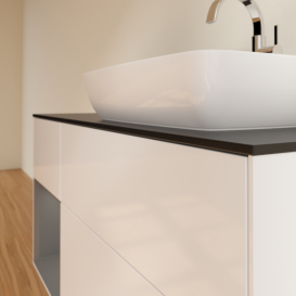 Тумба под раковину Villeroy & Boch Finion 120х50,1 см с подсветкой МДФ глянцевый белый лак/стекло черное матовое G802GKGF