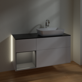 Тумба под раковину Villeroy & Boch Finion 120х50,1 см с подсветкой МДФ глянцевый белый лак/стекло черное матовое G802GKGF