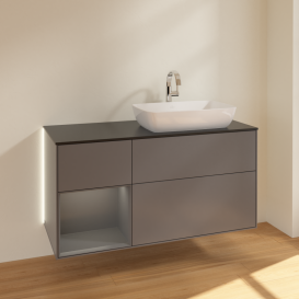 Тумба под раковину Villeroy & Boch Finion 120х50,1 см с подсветкой МДФ антрацит матовый лак/стекло черное матовое G802GKGK