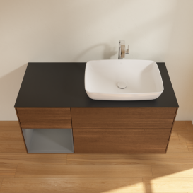 Тумба под раковину Villeroy & Boch Finion 120х50,1 см с подсветкой МДФ шпон грецкого ореха/стекло черное матовое G802GKGN