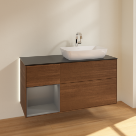 Тумба под раковину Villeroy & Boch Finion 120х50,1 см с подсветкой МДФ шпон грецкого ореха/стекло черное матовое G802GKGN