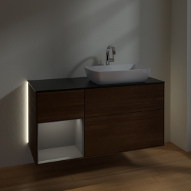 Тумба под раковину Villeroy & Boch Finion 120х50,1 см с подсветкой МДФ шпон грецкого ореха/стекло черное матовое G802GKGN