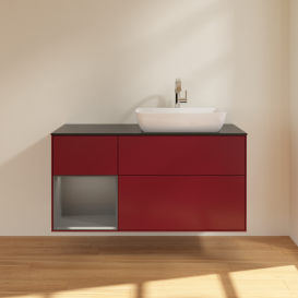 Тумба под раковину Villeroy & Boch Finion 120х50,1 см с подсветкой МДФ пион матовый лак/стекло черное матовое G802GKHB