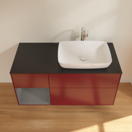 Тумба под раковину Villeroy & Boch Finion 120х50,1 см с подсветкой МДФ пион матовый лак/стекло черное матовое G802GKHB