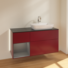 Тумба под раковину Villeroy & Boch Finion 120х50,1 см с подсветкой МДФ пион матовый лак/стекло черное матовое G802GKHB